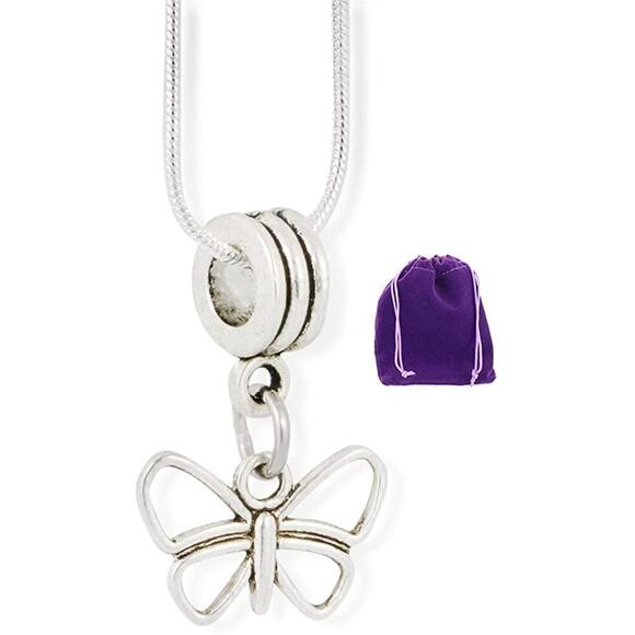Butterfly Outline Charm Snake Chain Necklace Pendant Jewelry - Picture 1 of 4